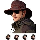 Vintage Cowboy Sun Bucket Hats for Men Women UPF 50+ Wide Brim Fishing Boonie Hat for Travel Safari Beach Hiking