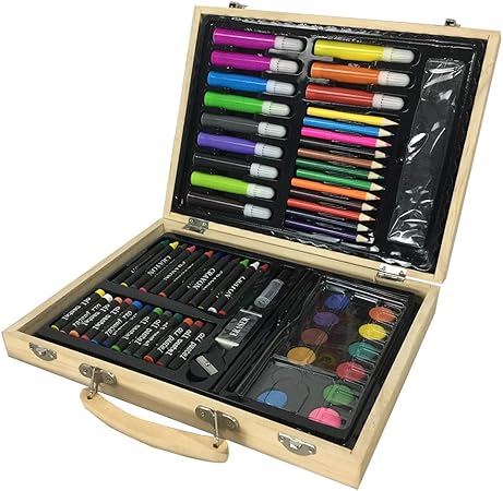 Set de dibujo a lápiz de color artista Niños 91 Caja de madera Juego de herramientas