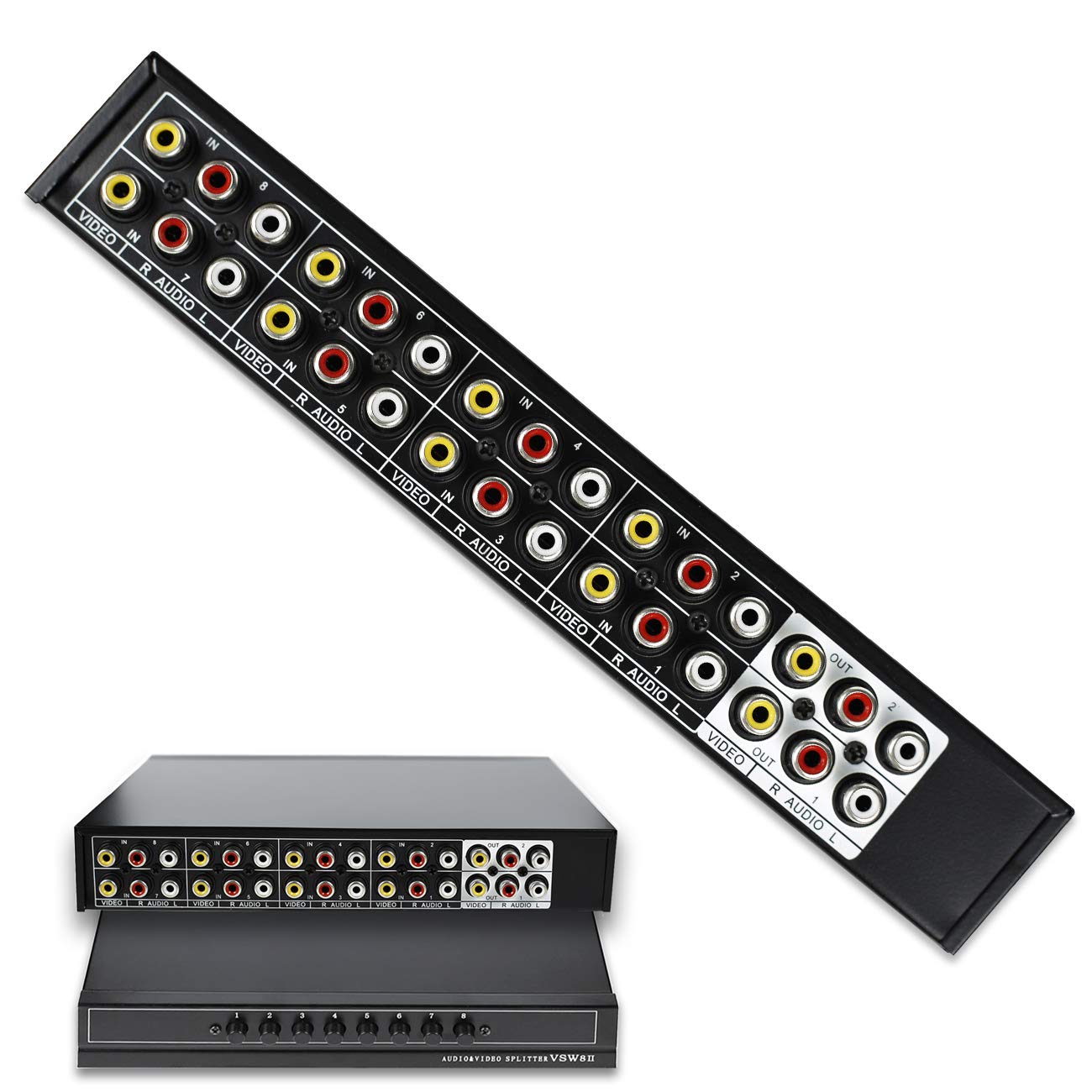 HONONJO 8 in 2 Out 8 Way Composite AV Switcher 3 RCA Video L/R Audio