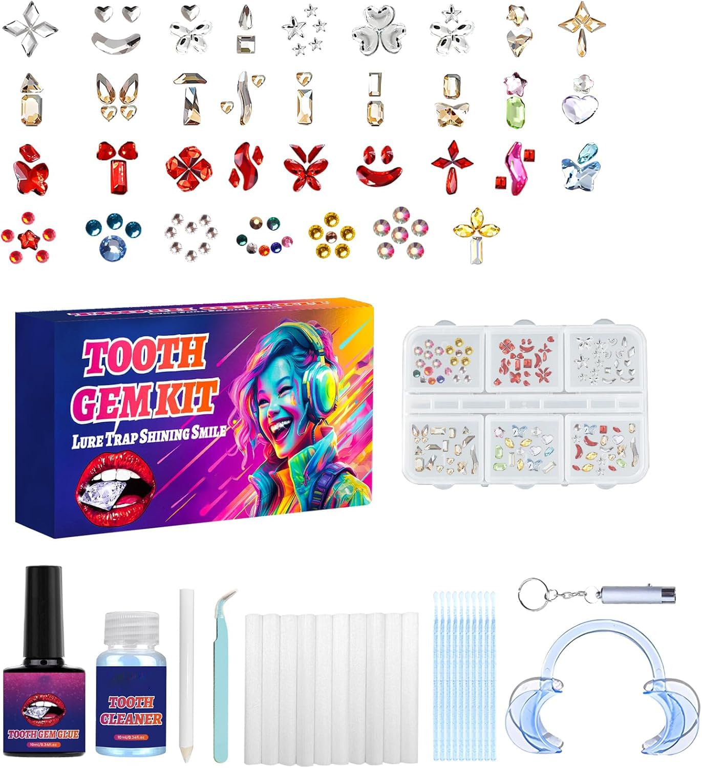 Tseriact Tooth Gem Kit, DIY Tooth Gems, Sparkling Tooth Gems with Crystals for Teeth Decor, Diamond Crystal Tooth Jewelry for Teeth Women Bling (Style D)