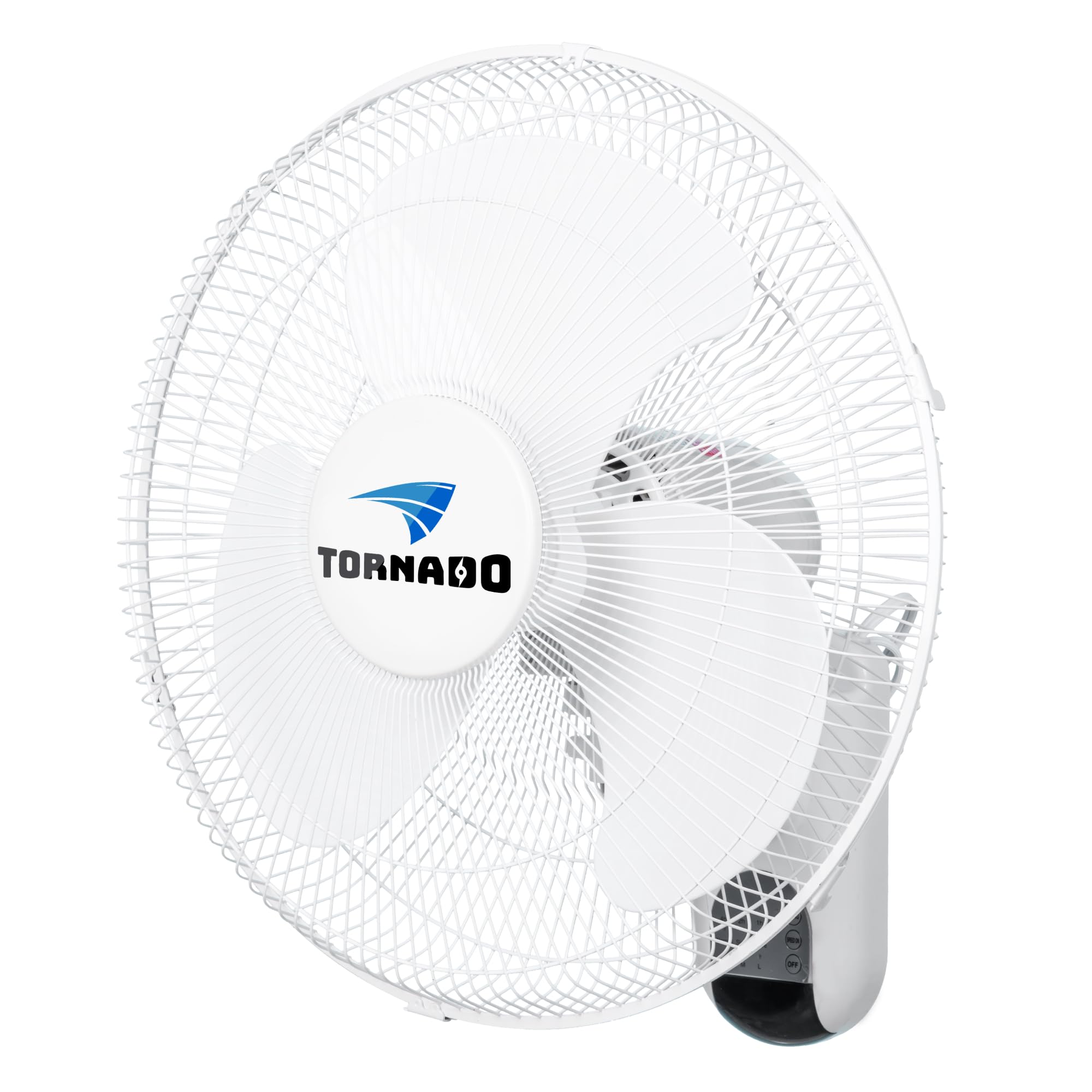 Photo 1 of Tornado 16 Inch 3 Speed Oscillating Wall Mount Fan for Home, Remote Control Included, Adjustable Tilt 2650 CFM 6 FT Cord UL Safety Listed, White