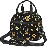 Reaocly Cute Dog Paws Lunch Bag with Adjustable Shoulder Strap for Women Men Animal Gold Footprints Reusable Lunch Box Leakproof Tote Bags Insulated Cooler for Work Travel Outdoor(9 x 5 x 7.8 Inches)