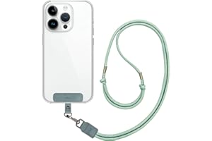 EKAX Adjustable Nylon Strap with PU Leather Clip, Universal Cell Phone Lanyard, Neck Hanging & Crossbody Strap, for Most Smartphone Cases, Keys & Work Permit, Easy Clip On & Off (Morning Green)