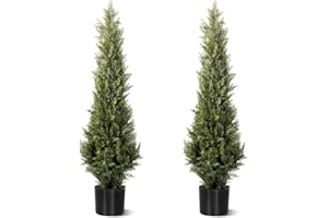 ZYLWTSNTKN 4FT Artificial Cedar Topiary Trees 2 Set, Realistic Fake Cypress Tree Tall Faux Pine Shrubs Plants Artificial Cypress Trees for Home Offices Porch Decor (Cedar Topiary Trees, 4 FT)