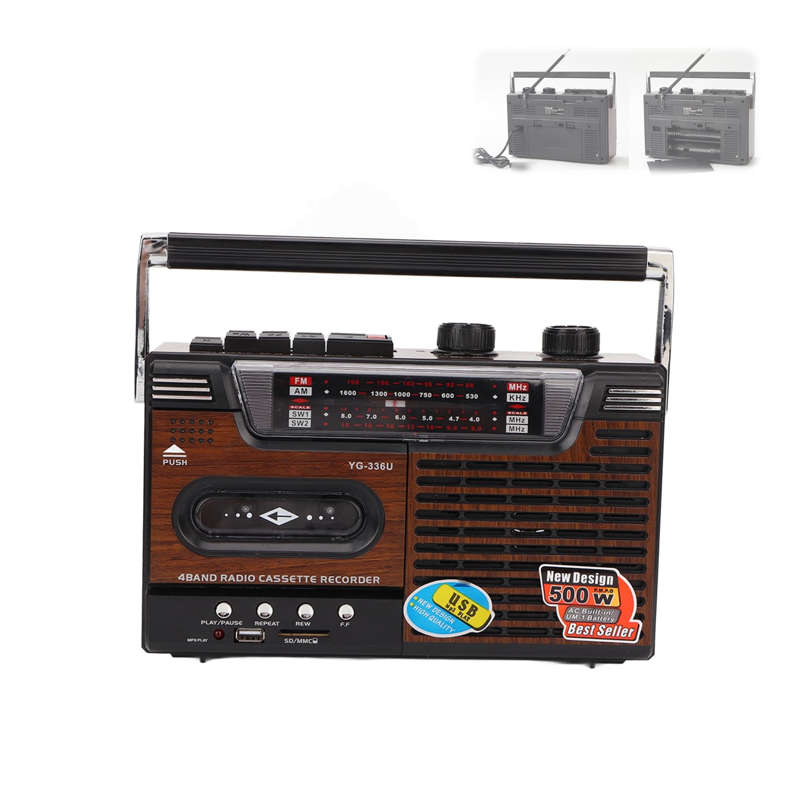 Cassette Player, Retro Boombox Cassette Player AM/FM/SW1/SW2 Radio Portable Recording Boombox, Support Storage and USB, with Earphone Jack and Big Speaker(UK)