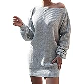 Geulis Womens Off The Shoulder Sweater Dress Casual Lantern Long Sleeve Loose Chunky Knit Dresses Fall Winter