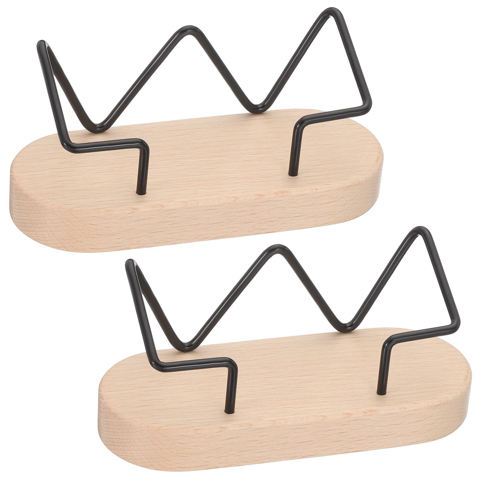 PATIKIL Wood Business Card Holder for Desk, 2 Pcs Desktop Business Card Holder Wooden Name Card Display Stand Organizer for Office Home Exhibition, Light Wood Color, Black (Oval Based)