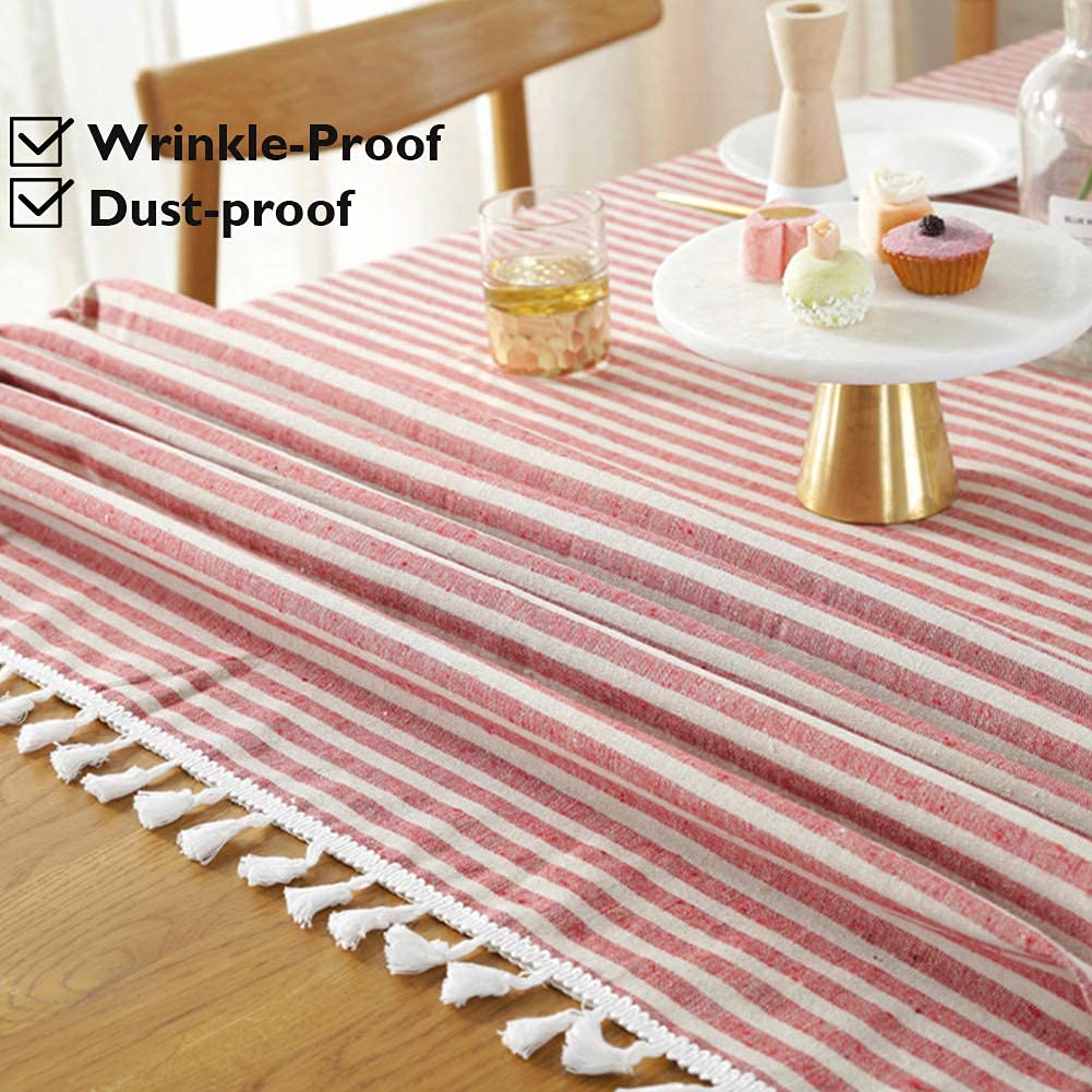 meioro Table Cloth Red White Striped Tablecloth