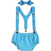 IBTOM CASTLE Baby Boys Cake Smash Outfit First Birthday Bloomers Bowtie Suspenders Clothes set