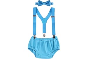 IBTOM CASTLE Baby Boys Cake Smash Outfit First Birthday Bloomers Bowtie Suspenders Clothes set