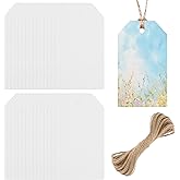 60Pcs Watercolor Paper Tags, Blank Cardstock Tags for Painting Thick 300 GSM, Pre-Punched Hanging Bookmark Sleeves for Arts and Crafts Gift Wrapping, Wedding, Christmas