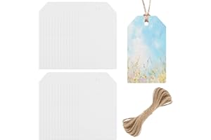 60Pcs Watercolor Paper Tags, Blank Cardstock Tags for Painting Thick 300 GSM, Pre-Punched Hanging Bookmark Sleeves for Arts a