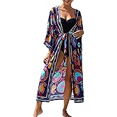 ZSWDXX Women Casual Open Front Lightweight Cardigan Long Beach Kimono Cover Up