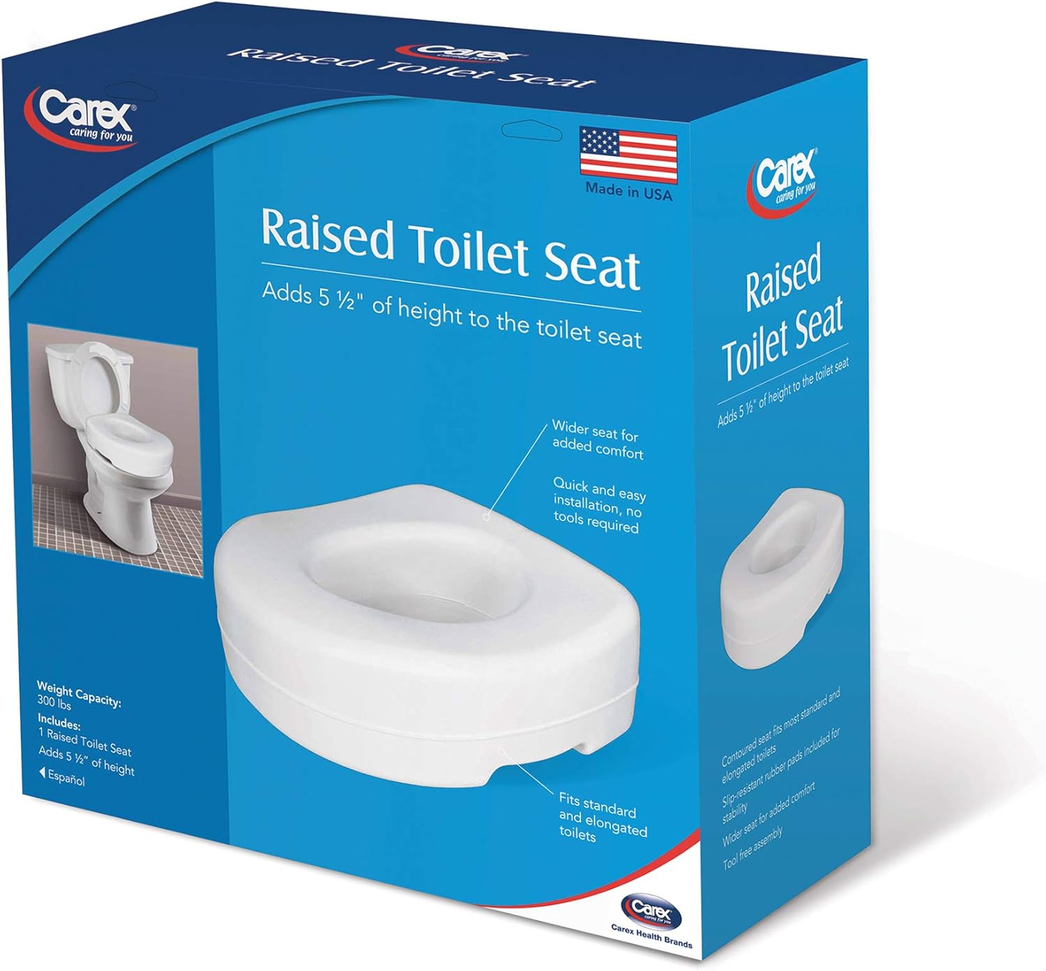 Carex Toilet Seat Riser - Adds 5.5 Inch of Height to Toilet - Raised Toilet Seat with 300 Pound Weight Capacity - Slip-Resistant: Health & Personal Care