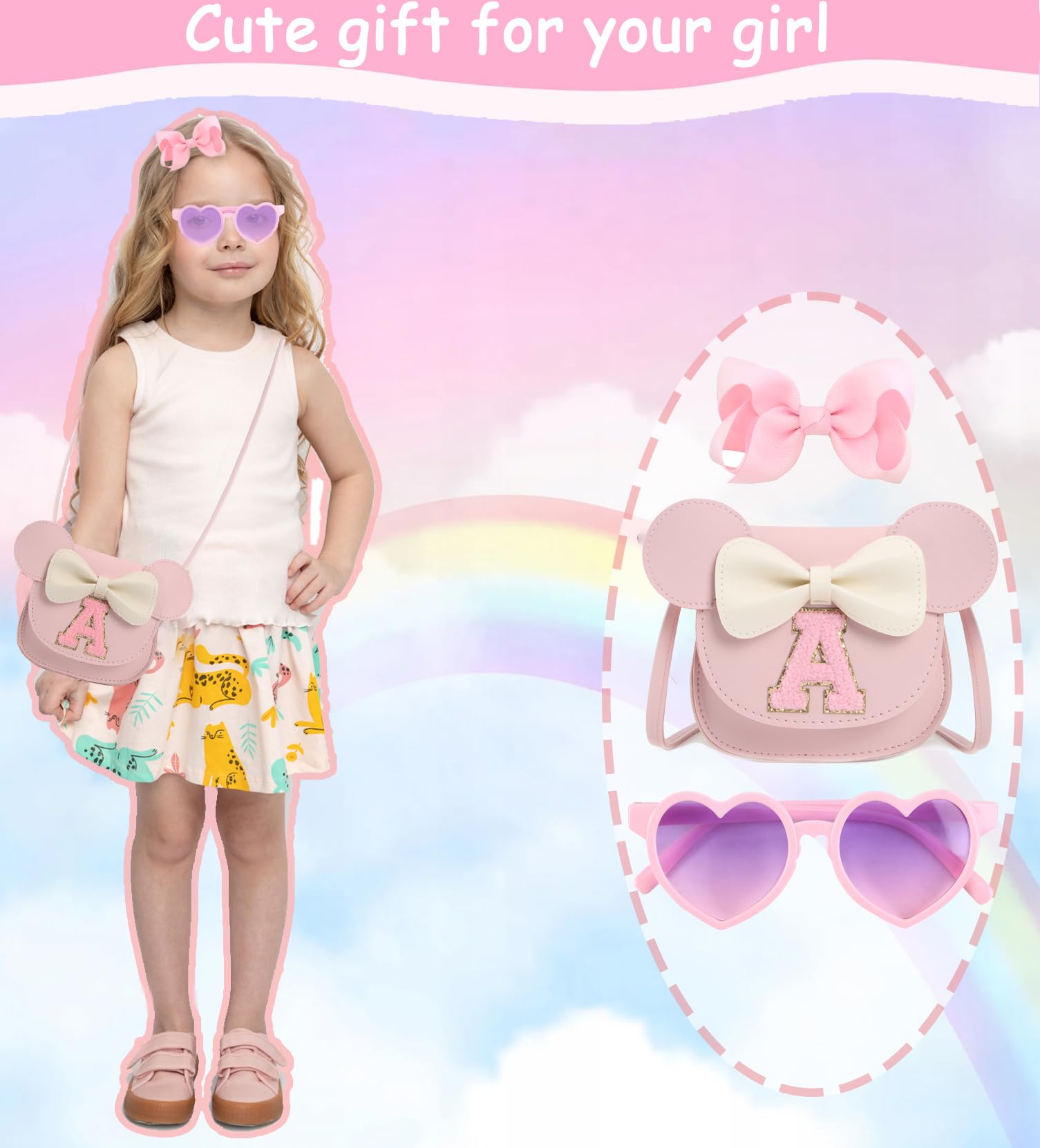 PRLINJSK Toddler Purse for Girls Birthday Gift, Little Girls Purse Kids Wallet Mouse Crossbody Bag Gift Set