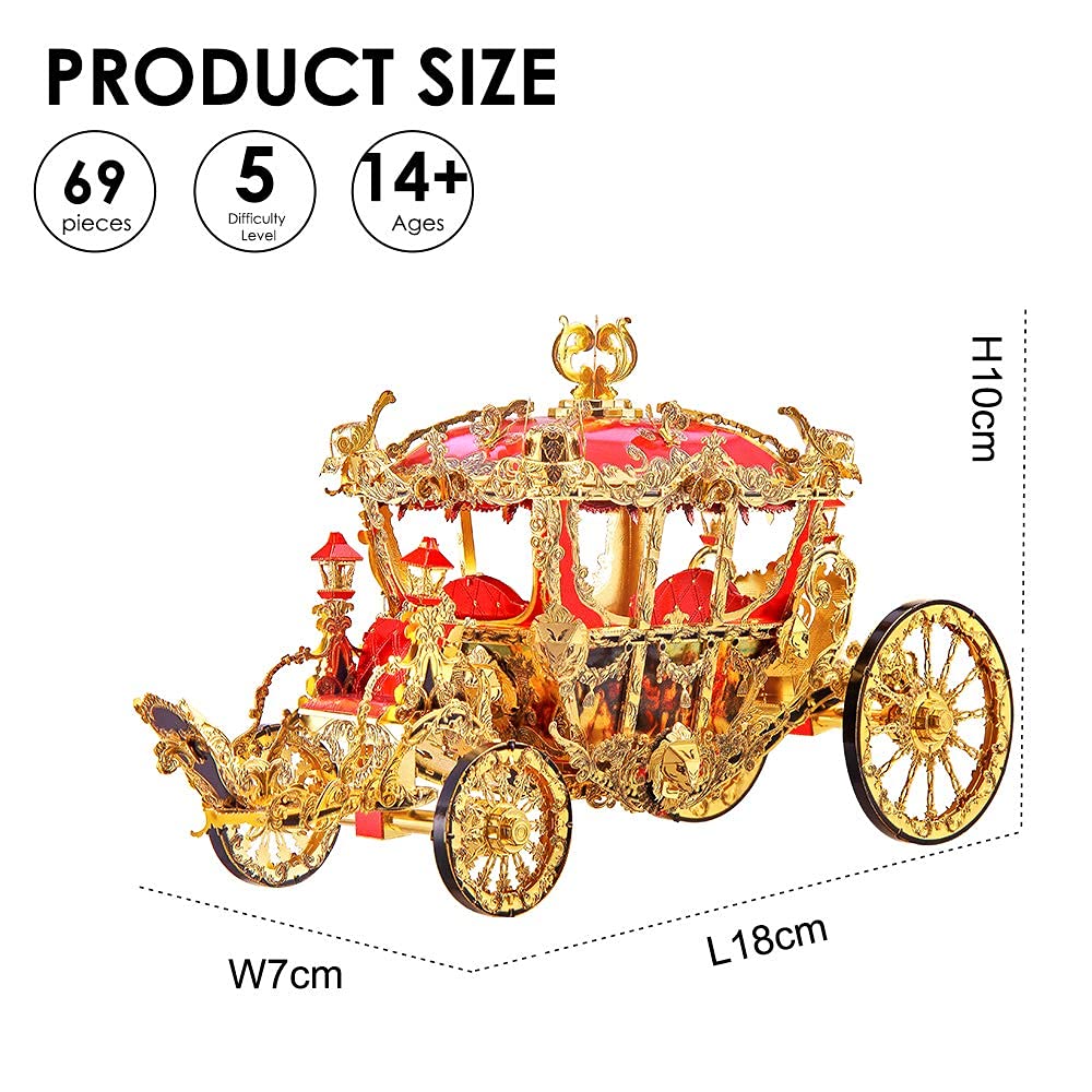 Piececool 3D Metal Puzzles for Adults, Princess Carriage Model Kits DIY Brain Teaser Puzzles 3D Metal Model Building Kits, Great Birthday, 216 Pcs