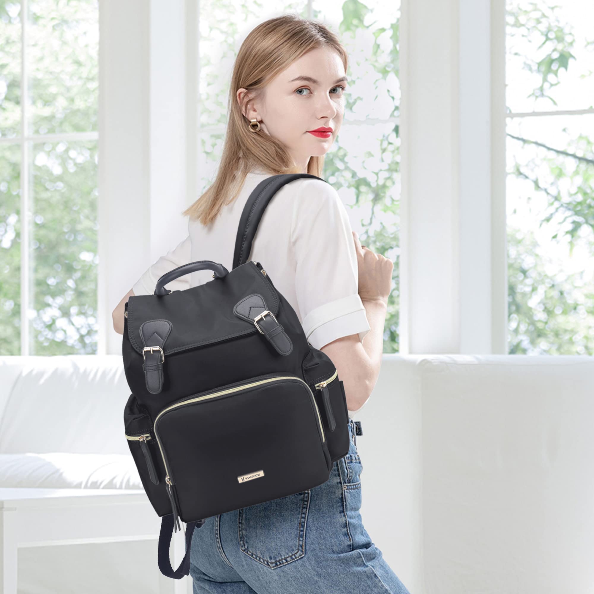 VS VOGSHOW Diaper Bag Backpack: Multifunctional Stylish Travel Baby Bag with Crossbody Strap