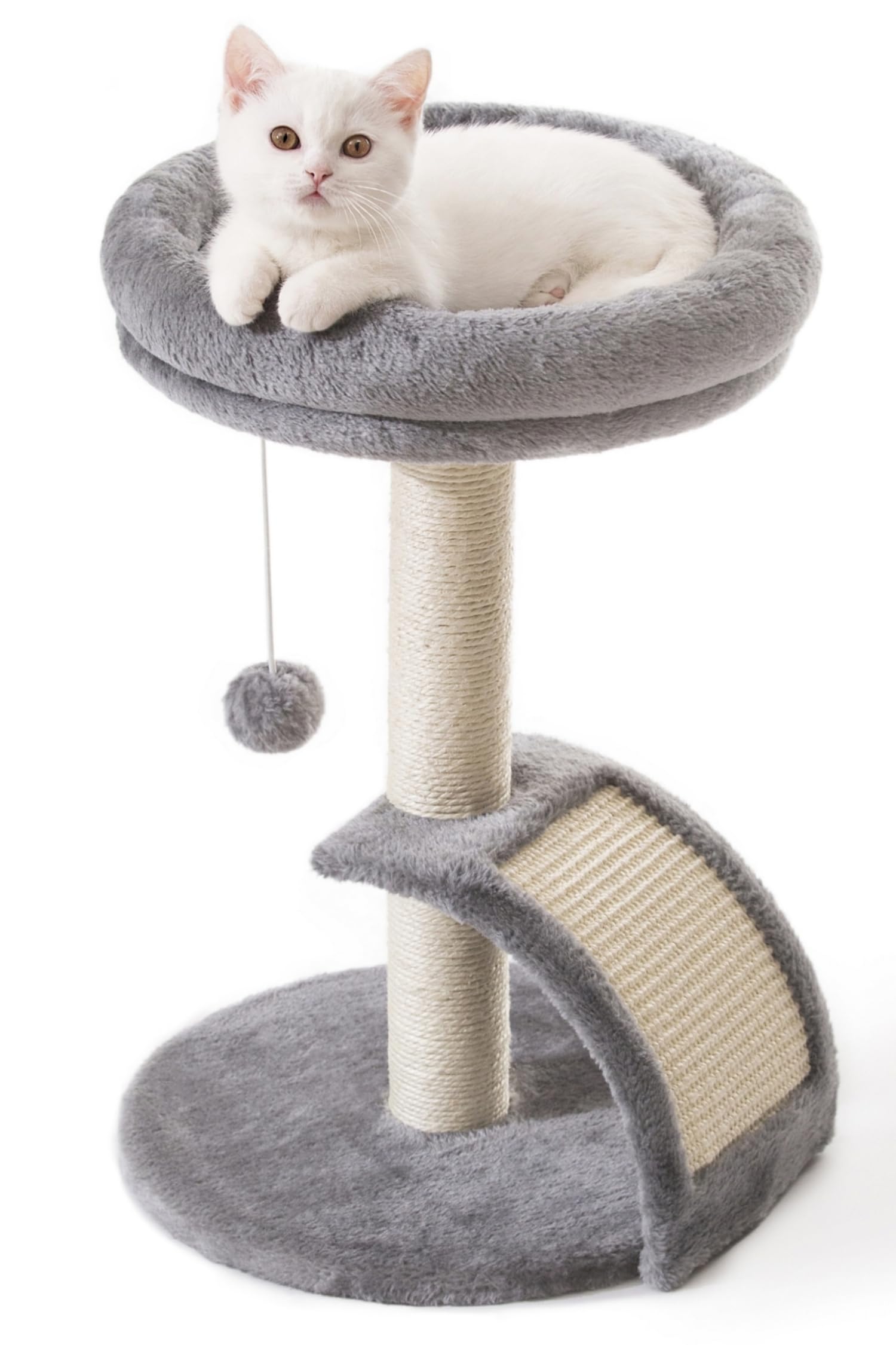 Photo 1 of Goozii Small Cat Tree Tower with Scratching Post, Modern Kitten Tower for Indoor Cats, Short Carpet Sisal Cat Scratcher Stand with Large Bed Perch, Scratch Ramp, Toy Ball for Kitty Play (Grey)