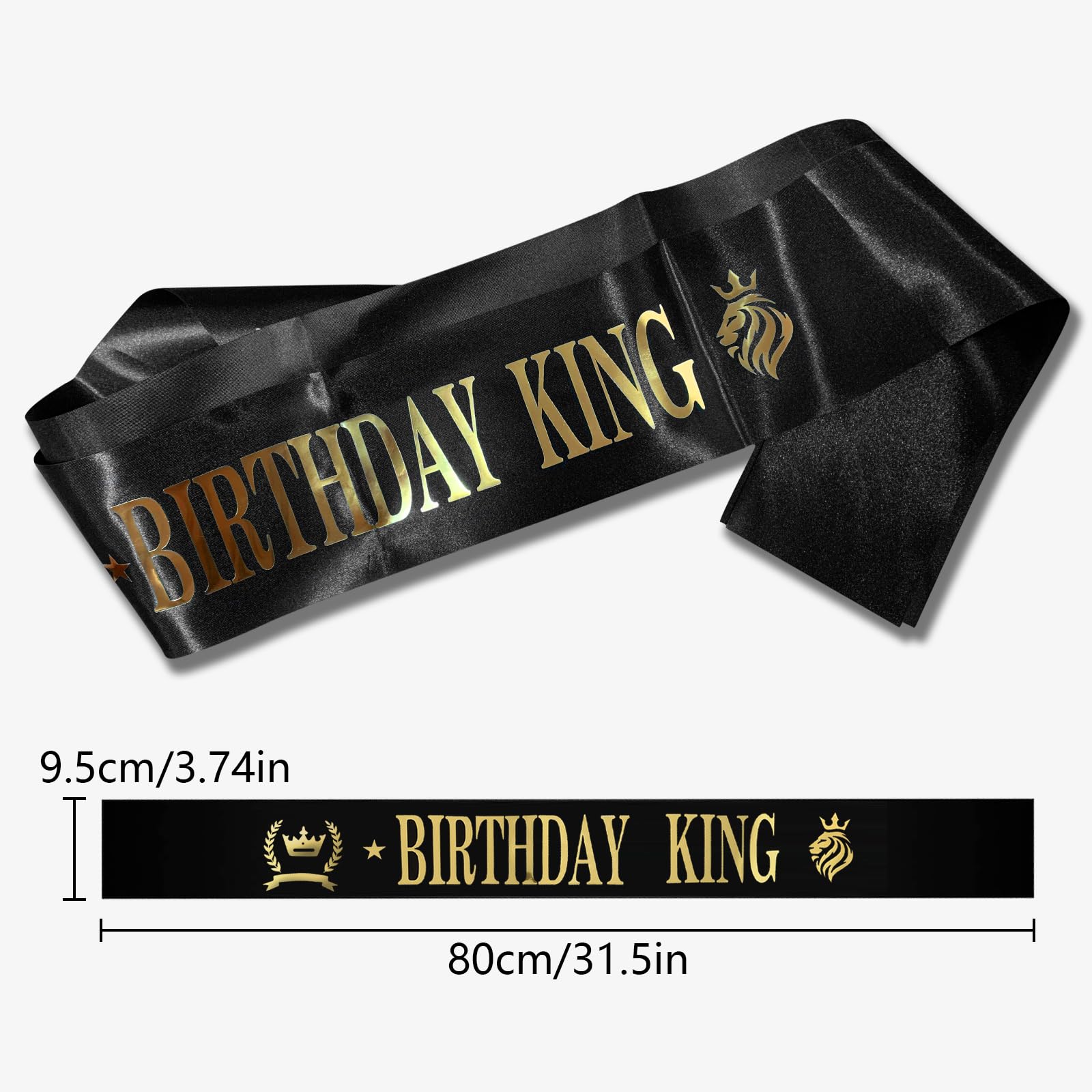 JITINX King Crown and Birthday Sash, King Crown for Men,Gold Men's Tiara Prince Diadem,Royal Medieval Cosplay Birthday Prom Halloween Hair Accessories