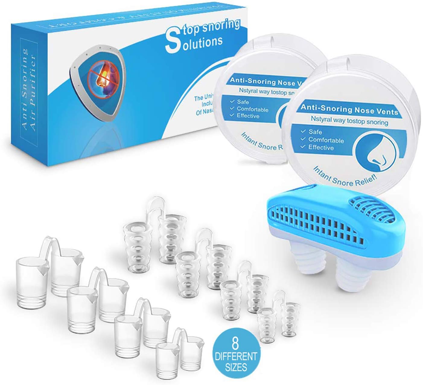 CAMEORY Anti Snore Devices, Best Anti Snoring Solution Stop Snoring Aids Snoring Relief Snore Stopper and Nostril Dilator （1 + 8PCS）