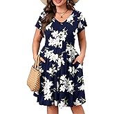 IN'VOLAND Plus Size Summer Dresses for Women Casual Floral A-line Dress Flowy Beach Sundress with Pockets