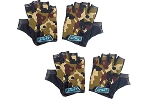PLUSMORE Set of 2 Kids Camouflage Cycling Gloves Fingerless Camo Sport Biking Mittens Boys Girls Outdoor Anti-Slip