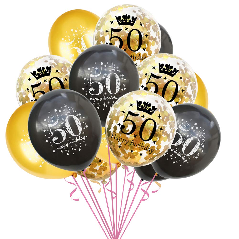 onehous 50th Birthday Decorations for Men Women, Happy 50th Birthday Balloons for Him Her, Black Gold Confetti Balloons for 50th birthday Anniversary Party Supplies, 50 Year Old Party Decorations