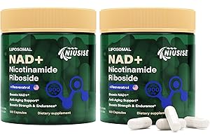 NIUSISE NAD Supplement, NAD Nicotinamide Riboside 900 Mg for Men and Women, Liposomal NAD+ Supplement with Nicotinamide Riboside, Resveratrol & Quercetin, Energy, Boost NAD+, 200 Capsules