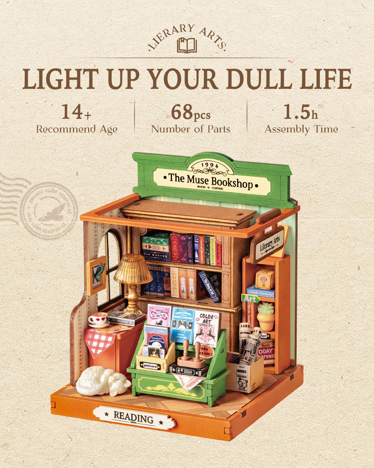 Rolife DIY Mini Building House Miniature Kit-The Muse Bookshop, Miniature Lifestyle Mini Bookshelf Decoration, DIY Hobbies/Gifts for Craftsman (The Muse Bookshop)