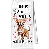 ChissNook Chihuahua Gifts Kitchen Towels, Life is Better with a Chihuahua Tea Dish Towels for Kitchen, Dog Owner Lovers Gifts for Women, Dog Decorative Hand Towel for Bathroom, 16x24 Inch