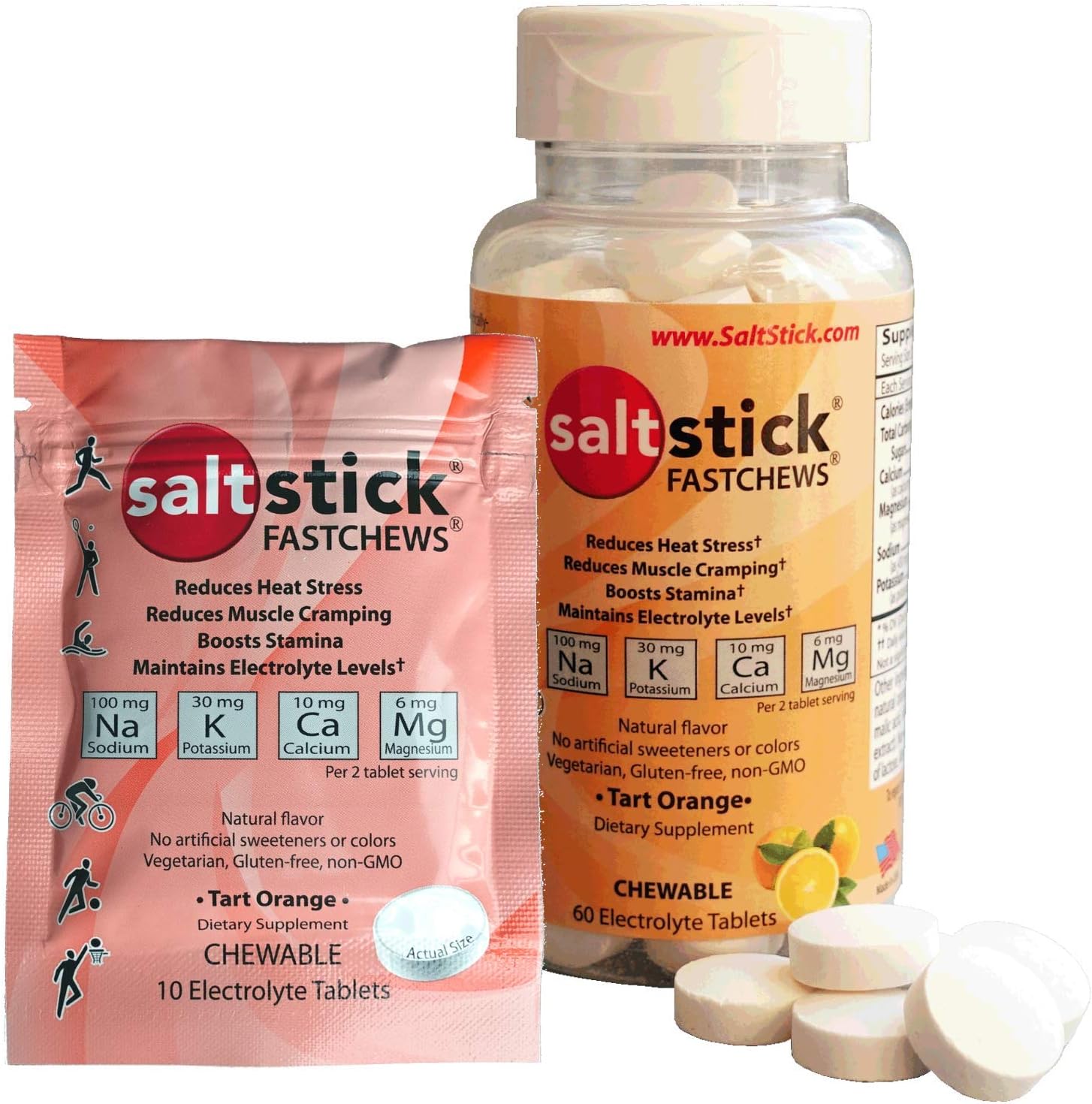 SaltStick Fastchews, Electrolyte Replacement Tablets for Rehydration, Exercise Recovery, Youth & Adult Athletes, Hiking, Hangovers, & Sports Recovery, Bottle of 60 Tablets, Orange Flavor: Health & Personal Care