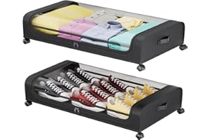 Uyokcnie Under Bed Storage Containers, Under Bed Shoe Storage With Wheels, Bedroom Storage Organization with Handles, Under Bed Storage Bins Drawer For Clothes, Blankets And Shoes, Bedding