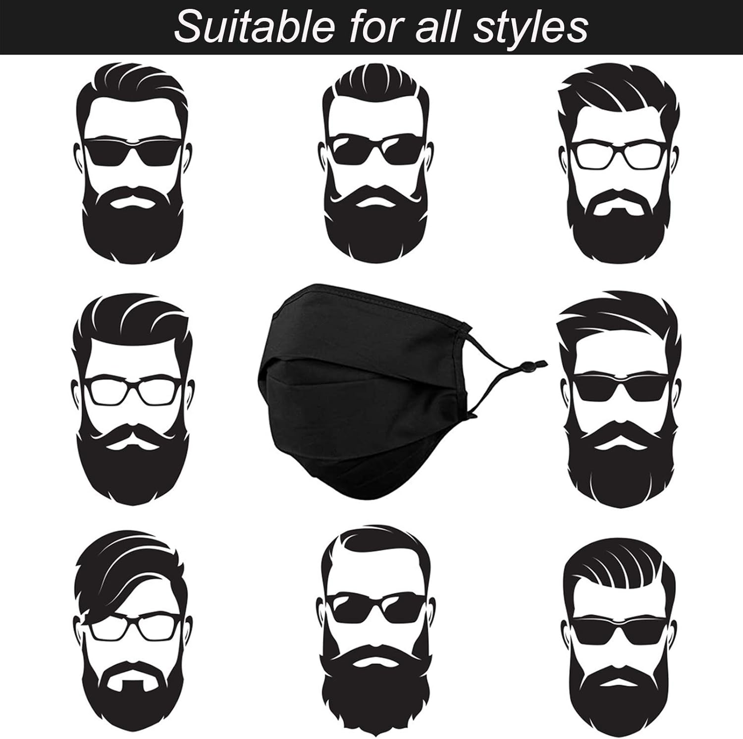 Beards Face Mask Mens Large Black Cloth with Nose Wire Big Extra Large XL Comfortable Washable Reusable Fashion Cotton Fabric Bulk Women Sports Workout Navy Grey XXL Adjustable Designer Mascarilla : Sports & Outdoors