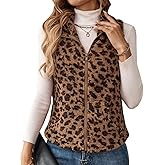 womens vest leopard print sleeveless zip up sherpa fleece vest Fall Winter warm Coat Outerwear