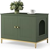 Homhedy 28.3" L Cat Litter Box Enclosure with Metal Frame, Green and Gold | Hidden Litter Box Furniture, Cat House, Pet Storage Cabinet, Fit Most of Litter Box, End Table, Morden Style