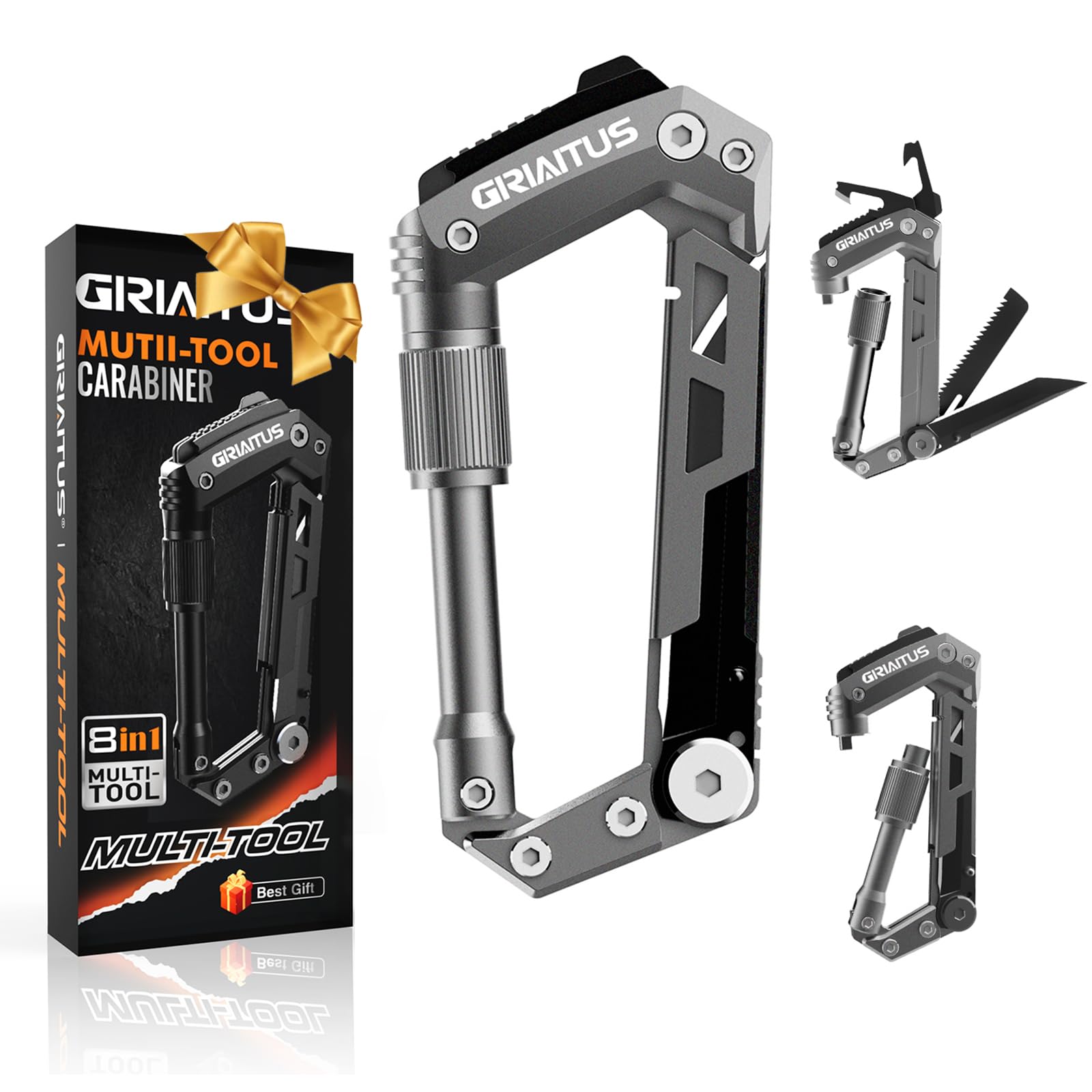 Locking Carabiner Clip 8 and 1 Multi Tool Heavy Duty Keychain Cool Pocket Gadgets Gifts for Men Cool Pocket Gadgets Outdoor Hiking Camping Essentials