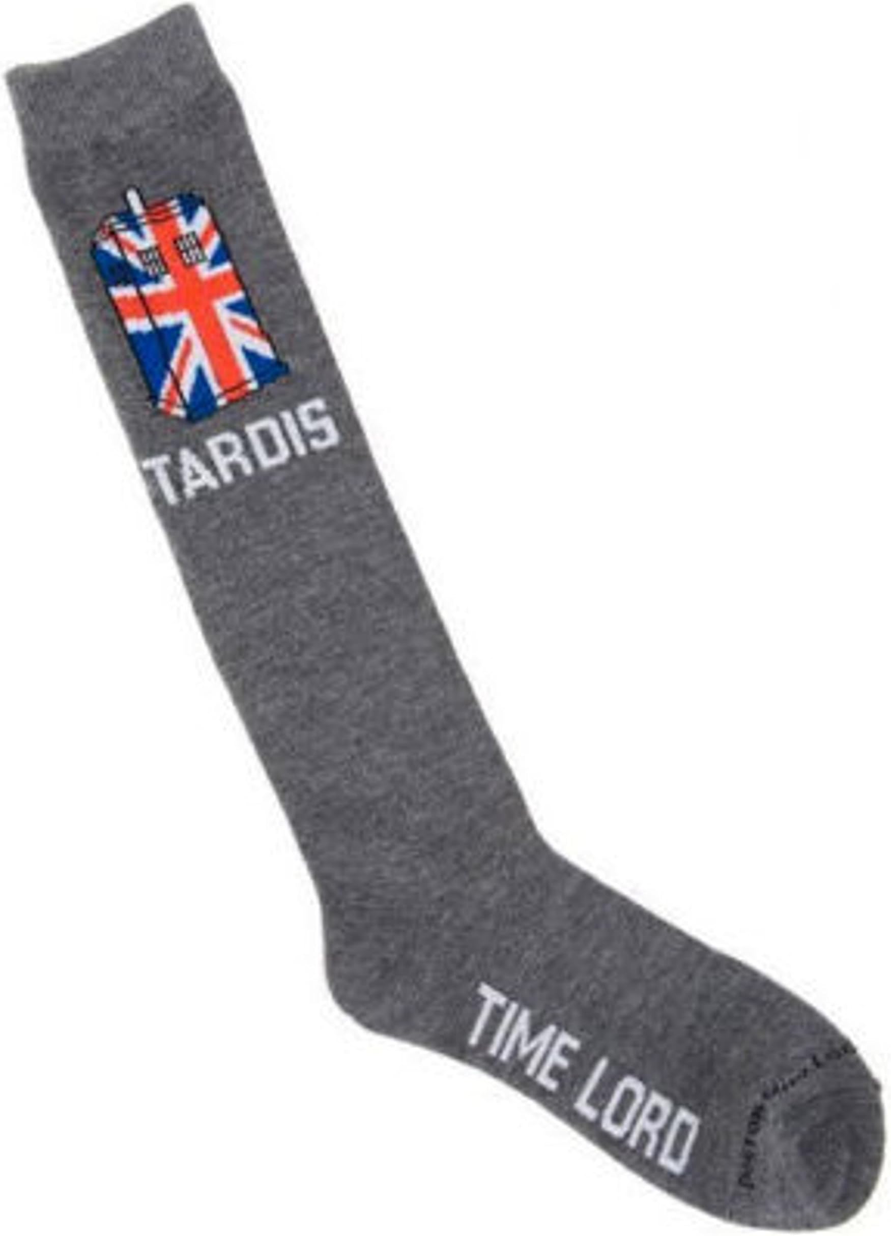 Doctor Who Icon Men's Crew Cut Socks 1 Pair - Union Jack, Tardis, Time Lord Gray