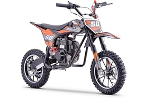 Ofcesw 50cc Mini Dirt Bike, 4-Stroke Kids Gas Bike with Front Fork, Shock Absorber and Soft Seat Cushion, Max Load 165Lbs, Pull Start Cooperate Disc Brakes and Up to 25mph (Orange02)