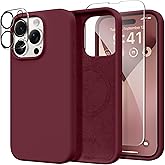 GONEZ for iPhone 15 Pro Max Case Silicone, Compatible with Magsafe, Camera Protector + Screen Protector, Soft Anti-Scratch Microfiber Lining, Liquid Silicone Shockproof Phone Cover, Maroon