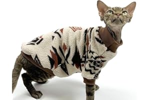 URNAT Cat Festive Sweater Pullover, Classic Soft Warm Christmas Clothes for Hairless Sphynx, Devon & All Indoor Kittens (Geometric,M)