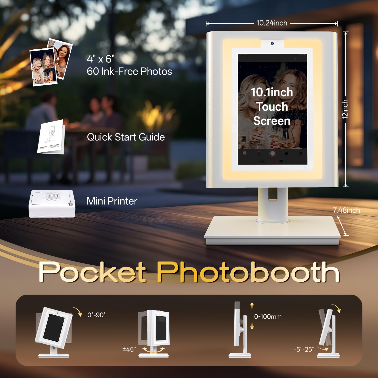 Desktop Photo Booth Machine All-in-One Instant Color Photo Printer with 10.1