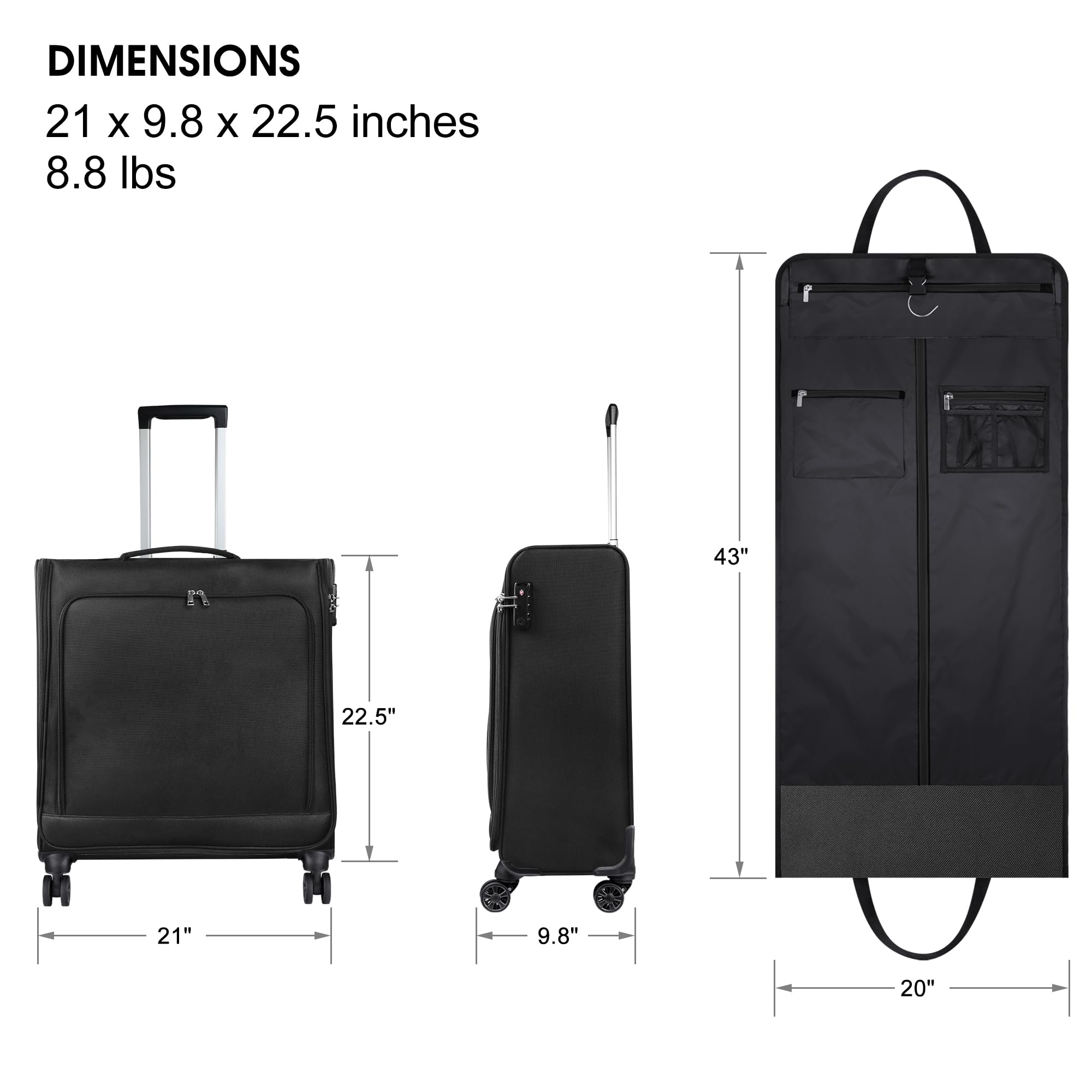 Bukere Rolling Garment Bags with Wheels for Travel, Checked-Large 26-Inch Suitcase, Wheeled Garment Luggage Bag with TSA Locks for Men and Women, 4 Spinner Wheels, Separate Suit Compartment