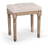 VONLUCE Ottoman Stool, 18.5 in High, Beige, with Padded Seat, Wood Frame, Button Tufted, for Dining, Living Room, Bedroom, Pi
