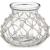 Hollyone Clear Glass Vase with Cotton Rope Cover Woven Round Glass Vase Decorative Flower Bottle Modern Vase for Table Centerpiece Farmhouse Wedding Home Decor