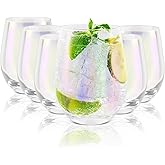 Everyday Drinking Glasses, Set of 6, 18.3 oz Iridescent Glasses Drinking Set, Short Water Glasses, Mojito Glass Cups, Mixed Drink Cocktail Glass Set