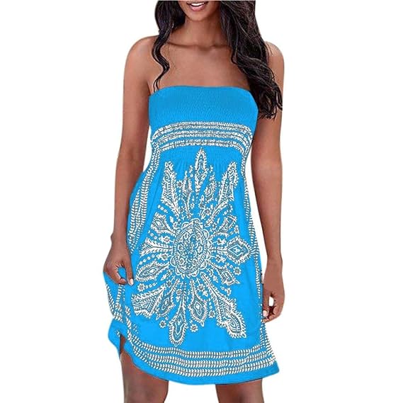 Robe Bohème Femme Imprimé Floral Mini Robe De Plage Décontractée Sans Bretelles