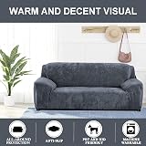 Teynewer Thick Velvet Sofa Cover 4 Seater Dark Grey High Stretch Non Slip view 2