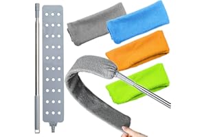 HSHTTKL Retractable Gap Dust Cleaner Brush with 4 pcs Replacement Duster Cloth, 100 inches Extendable Pole, Flexible Microfiber Duster for Cleaning Under Refrigerator, Sofa,Couch Bed, Furniture