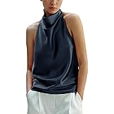 Maohao Women's Silk Satin Tank Tops Halter Draped Front Sexy Backless Womens Summer Tops Elegant Camisole Tops