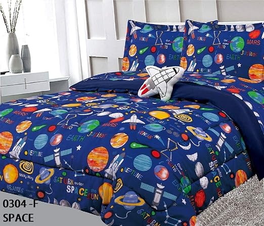 Amazon Com Jenin Kids Bedding Set Space Ship Print Blue 6 Piece